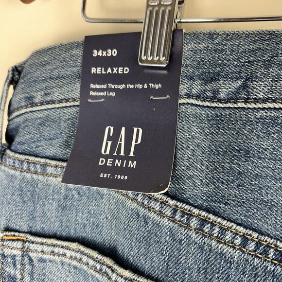 Gap Jeans Mens 34x30 Blue Distressed Baggy Denim NWT Straight Leg Medium Wash - Picture 7 of 10